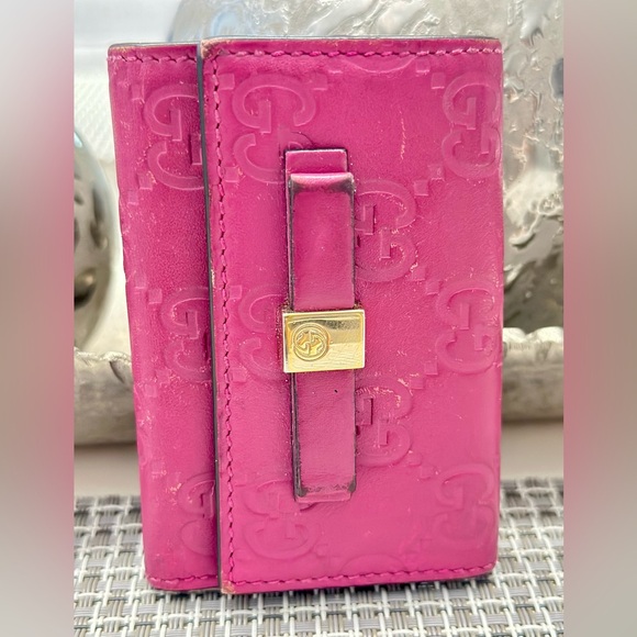 Gucci GG Sima Card Key Case 6 Key Holder magenta Leather Preloved - Picture 1 of 7